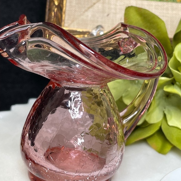 Vintage Cranberry Hand Blown Crackle Glass Creamer (Dorchester) - Picture 4 of 5